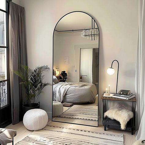 ARCHED TOP MIRROR - The mirror full length is 65 in long by 22 in wide,you can see your whole body from mirror, The brushed allumium alloy frame shows gently arched corners and solid apperance. Arched Full Length Mirror, Full Length Mirror Stand, Large Floor Mirror, Long Mirror, Full Length Floor Mirror, Full Body Mirror, Minimalist Interior Style, Modern Minimalist Style, Arched Mirror