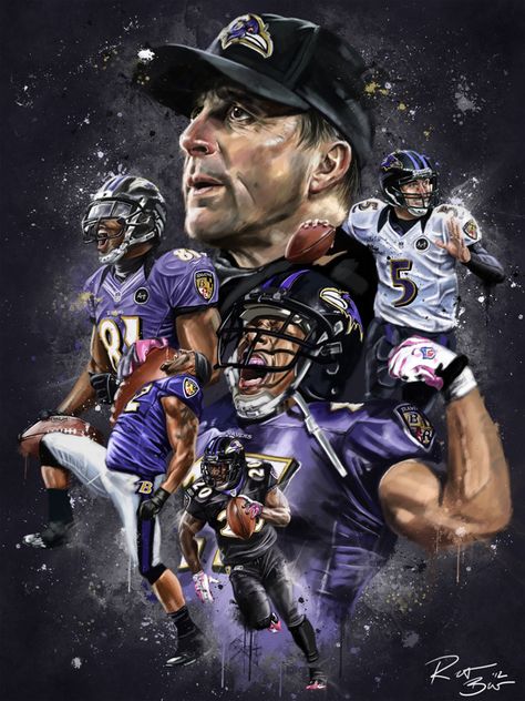 Ravens Superbowl 2013 by Robert Bruno, via Behance Raven Images, Raven Artwork, Nfl Ravens, Football Poses, Baltimore Ravens Logo, Purple Pride, Baltimore Ravens Football, Nfl Football Art, Ray Lewis