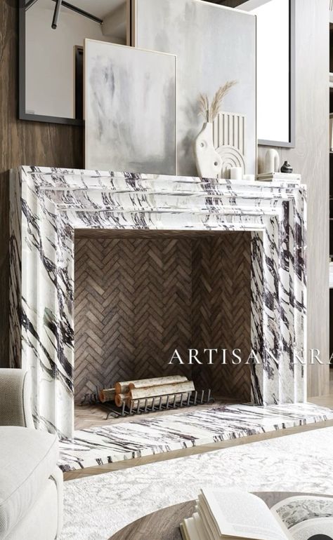 Marble Fireplace Surround Ideas, Marble Modern Fireplace, Modern Marble Fireplace, Modern Fireplace Surround, Viola Calacatta, Modern Fireplace Mantel, Fireplace Mantel Ideas, Marble Fireplace Mantle, Modern Fireplace Mantels