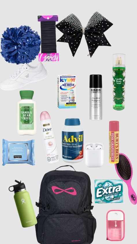 what’s in my cheer bag #beauty #sports #cheerleaders#fypage Cheerleading Bag Essentials, Cheer Duffle Bag, Cheer Bag Essentials Game Day, What To Pack In Cheer Bag, Whats In My Cheer Bag, Track Bag Checklist, What’s In My Cheer Bag, Cheer Bag Essentials, Cheer Essentials