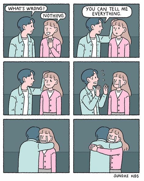 Sundae Kids, Tell Me Everything, Relationship Comics, Comfort Art, Life Comics, Cute Couple Comics, Couples Comics, Cute Love Stories, Cute Couple Cartoon