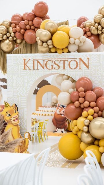 Lion King Balloon Decorations, Lion King 2nd Birthday, Simba Theme Birthday Party, Lion King Theme Party 1st Birthdays, King Baby Shower Theme, Lion King First Birthday Party Ideas, Simba Birthday Party Ideas, Lion King 1st Birthday Party, Disney Theme Birthday Party