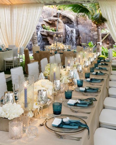 Gorgeous Centerpieces, Tent Decorations, Teal Wedding, Mod Wedding, Wedding Tablescapes, Hawaii Wedding, Trendy Wedding, Reception Decorations, Blue Wedding