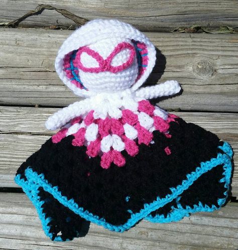 Spider gwen lovey/amigurumi/ by KrafternoonGifts2 on Etsy Lovey Doll, Crochet Lovey, Crochet Keychain Pattern, Lovey Blanket, Celebrity Style Red Carpet, Spider Gwen, Rainbow Loom, Crochet Keychain, Amigurumi Toys