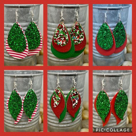 Christmas leather earrings, red and green earrings, glitter earrings, wavy leaf earrings, teardrop earrings, holiday earrings, gifts for her by 21Kulture on Etsy Cricut Jewelry, Cricut Earrings, Diy Leather Earrings, Leather Jewelry Diy, Chevron Earrings, Striped Earrings, Holiday Earrings, Earrings Teardrop, Faux Leather Earrings