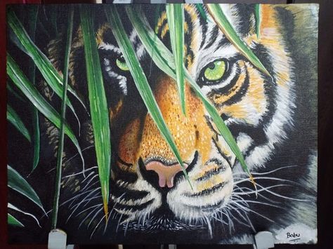 Tiger by Ramesh Babu on ARTwanted Tiger Painting Acrylic, Jungle Painting, Tiger Painting, Conceptual Painting, Wildlife Artwork, Small Canvas Paintings, Canvas For Beginners, Wildlife Paintings, Tiger Art