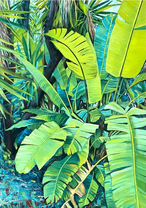 Jungle Painting, Flowers Paintings, Tropical Painting, Motif Art Deco, Jungle Art, Green Paintings, Plant Painting, Botanical Painting, Tropical Art