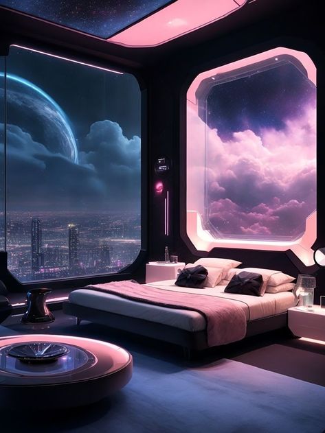 Scifi Bedroom, Sci Fi Apartment, Sci Fi Bedroom, Sci Fi Interior, Scifi Room, Cyberpunk Bedroom, Cyberpunk House, Sleep Inspiration Quotes, Futuristic Bedroom