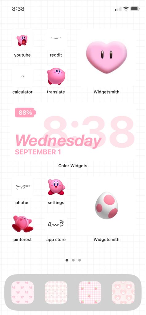 Mario Themed Wallpaper, Kirby Wallpaper Aesthetic, Nintendo Homescreen Layout, Kirby Iphone Layout, Kirby Phone Layout, Kirby Iphone Theme, Mario Phone Theme, Mario Homescreen Layout, Kirby Homescreen Layout