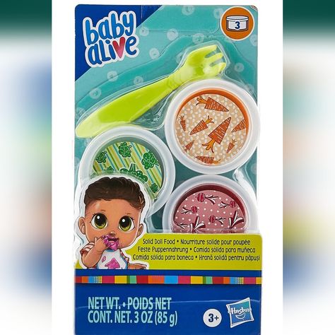 Baby Alive Solid Doll Food Refill, Includes 3 Doll Foods, 1 Fork Brand New Baby Alive Food Packets Printables, Muñeca Baby Alive, Baby Alive Food, Vtech Baby, Baby Alive Doll Clothes, Magnetic Drawing Board, Amazon Toys, Kids Schedule, Amazon Baby