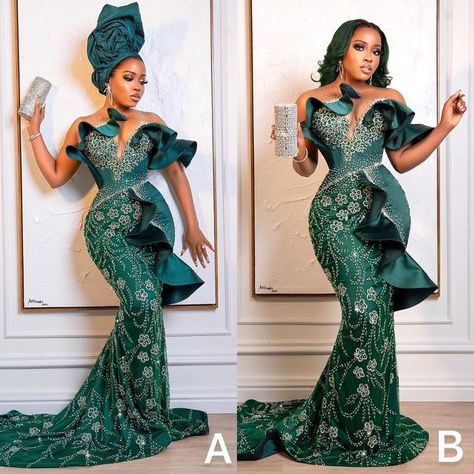 Emerald Green Lace Dress, Aso Ebi Dresses, Nigerian Dress, Anniversary Dress, Green Lace Dress, Nigerian Lace Styles Dress, Nigerian Lace Styles, African Prom Dresses, Lace Gown Styles