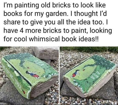 Painted Bricks Crafts, Brick Crafts, The Giving Tree, Old Bricks, Creative Gardening, Painted Brick, Painted Books, I Love Books, Winter Garden