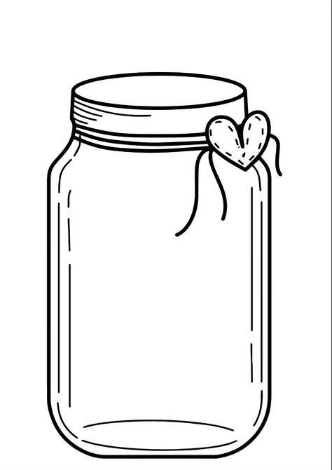 Mason Jar Drawing Simple, Glass Jar Drawing, Mason Jar Drawing, Jar Outline, Mason Jar Template, Jar Picture, Jar Template, Mason Jar Clip Art, Jar Drawing