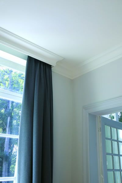 Linear Cornice | ukhomeinteriors Curtain Pelmet, Cortina Roller, Curtains Living Room Modern, Cornice Design, French Door Curtains, Ceiling Curtains, Living Room Decor Gray, House Ceiling Design, Orac Decor