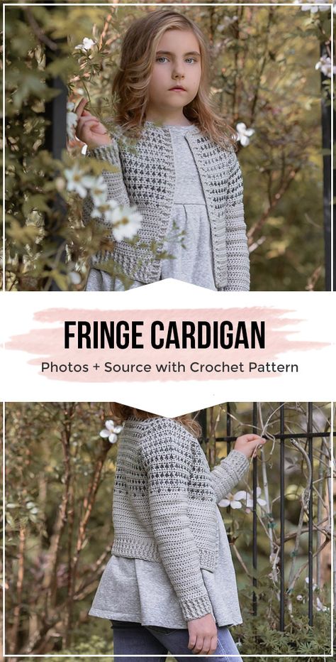 crochet The Fringe Cardigan pattern - easy crochet cardigan pattern for beginners Easy Crochet Cardigan Pattern, Crochet Cardigan Girl, Easy Crochet Cardigan, Crochet Girl Patterns, Hook Ideas, Crochet Cardigan Free, Cardigan Au Crochet, Kids Crochet Pattern, Crochet Baby Sweaters