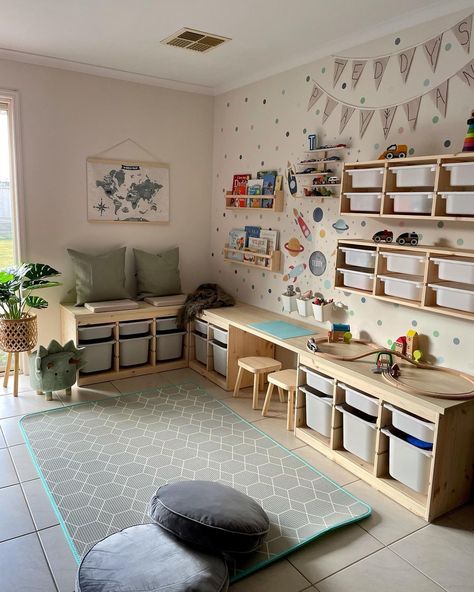 Ikea Kids Room, Kids Rooms Inspo, Cave Basement, Living Room Playroom, Baby Playroom, Basement Playroom, Boys Playroom, Toddler Playroom, Kids Playroom Decor