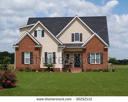 brick house with siding | ... story residential home with both brick and board siding on the facade Brown Brick Exterior, Beige House, Brick Siding, Black Roof, House Colours, Brown Brick, Southern House, Exterior House Color, Exterior Color Schemes