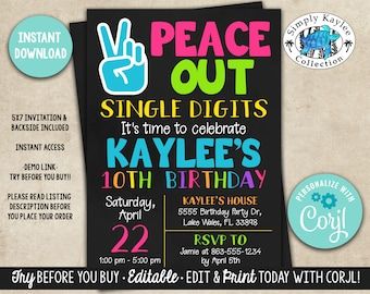 Double Digits Birthday Party, Cheer Birthday Party Invitations, Cheer Birthday Party, Double Digits Birthday, Peace Out Single Digits, 10th Birthday Party, Gymnast Birthday Party, Creative Invitations, 10th Birthday Parties