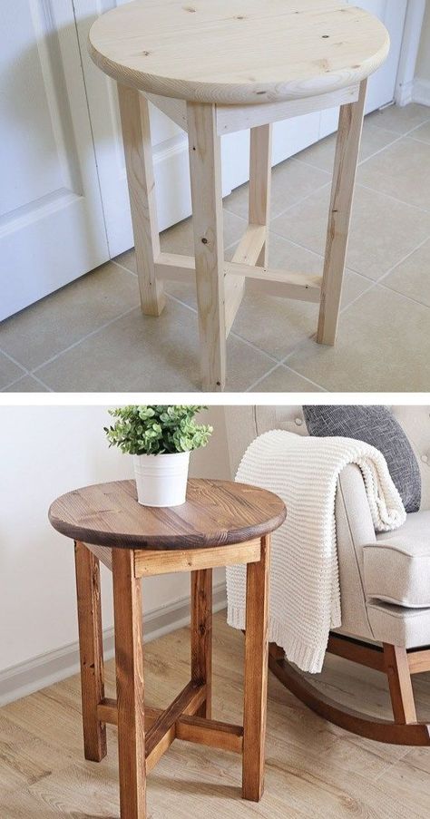 Diy End Table, Refurbished Table, Farmhouse Projects, Small Round Side Table, Diy Side Table, Diy End Tables, Modern End Tables, Table Console, Small Side Table