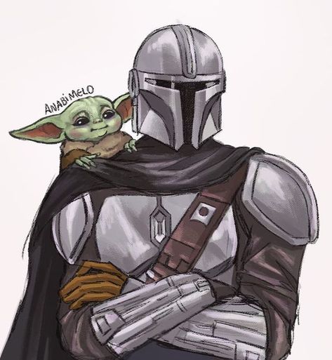 Draw Mandalorian, Mandalorian And Grogu Art, Grogu And Mando Fanart, Grogu And Mando Drawing, Babyyoda Drawing, Yoda Drawing, Pikachu Drawing, Yoda Wallpaper, Star Wars Facts