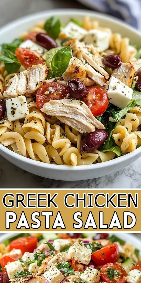 🍽️ Greek Chicken Pasta Salad 🥗 – A delightful fusion of Mediterranean flavors! This easy-to-make pasta salad is packed with juicy grilled chicken, crunchy veggies, tangy feta cheese, and tossed in a zesty homemade dressing. 👉 Try it now! Save this recipe for your next gathering or meal prep session. 🛒 Ready to enjoy the taste of the Mediterranean? #GreekChickenPastaSalad #MediterraneanRecipes #HealthyEating Chicken Bowl Meal Prep, Greek Chicken Bowls, Greek Chicken Pasta, Juicy Grilled Chicken, Meal Prep Easy, Feta Pasta Salad, Mediterranean Pasta Salads, Easy Pasta Salad Recipe, Greek Pasta