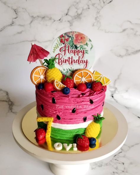 Fruit Themed Cupcakes Birthday Parties, Tooty Fruity Birthday Cake, Fruit Themed Cupcakes, Tooty Fruity Birthday, Fruit Themed Cake, Summer Theme Cake, Summer Party Cake, Tooty Fruity, Twotti Fruity