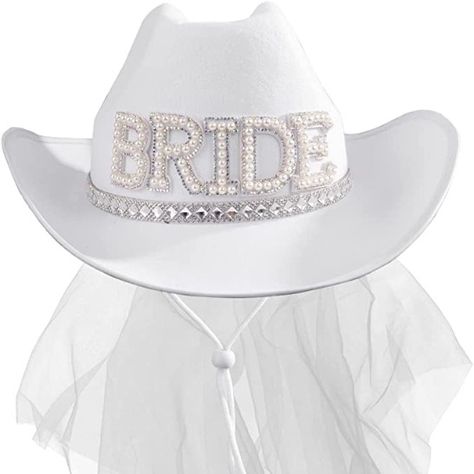 MGupzao Bridal Cowboy Hat and Veil Bachelorette Party,White Cowgirl Hat Wedding Bridal Shower Decoration,Bride to be Gift,Country-Western Bachelorette Novelty Cowgirl Hat Wedding, White Cowgirl Hat, Hat And Veil, Cowgirl Bridal Shower, Veil Bachelorette Party, Country Bachelorette Parties, Bachelorette Veil, Bohemian Wedding Theme, Country Bachelorette