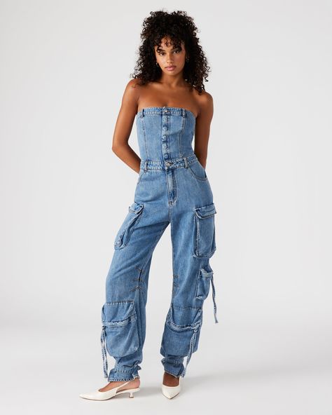 DUO DENIM JUMPSUIT Triple Denim Outfit, Denim Photoshoot Black Women, Women Shirt Outfit, Jumpsuit Photoshoot, Jumpsuit Outfit Casual, Hawaiian Top, Denim Photoshoot, Cargo Jumpsuit, Jumpsuit Outfits