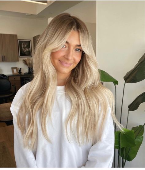 Blonde Hair Lived In Root, Blonde For Dark Roots, Blonde Hair For Dark Roots, Low Maintence Blonde, Blonde Medium Hairstyles, Creamy Blonde Hair Root Smudge, Pale Blonde Highlights, Sandy Blonde Root Smudge, Bright Low Maintenance Blonde