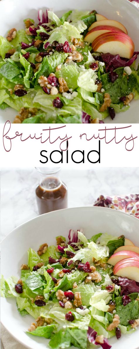 Lighten up lunch with this Fruity Nutty Salad! Salad Trends 2023, Trending Salads 2023, Fruit And Nut Salad, Salad Dressing For Apple Walnut Salad, Salad With Nuts And Fruit, Apple Walnut Salad With Maple Dressing, Salad Walnuts Cranberries, Salad With Fruit And Nuts Healthy, Apple Grapes Walnut Salad