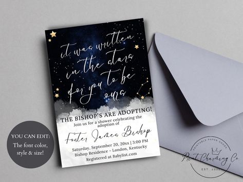 Editable Adoption Baby Shower Invite, Shower Invite, Written in the Stars, Digital Download, Adoption Shower Invite, Printable Invitation https://etsy.me/3piZzmH Adoption Baby Shower, Adoption Shower, Etsy Invitations, Adoption Party, Invitation Baby Shower, Print Store, Printable Paper, Printable Invitations, Shower Invitations