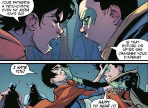 Damian And Jon, Super Sons, Jon Kent, Batfamily Funny, Batman Funny, People Talking, Arte Dc Comics, Batman Comic Art, Dc Comics Artwork