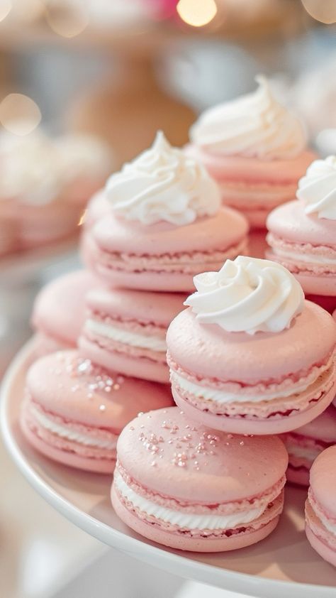 Pink Macarons Aesthetic, Pink Bakery Aesthetic, Macarons Aesthetic, Pastries Images, Girly Birthday Cakes, Pink Macarons, Pink Macaroons, Pink Desserts, Kawaii Cooking