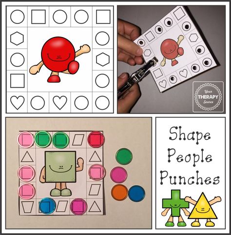 Shape People Punches Freebie (YourTherapySource.com Blog) Hand Strengthening Activities, Matching Shapes, Hand Strengthening, Teaching Shapes, Occupational Therapy Activities, Fox Crafts, Printable Shapes, Preschool Fine Motor, Pediatric Therapy