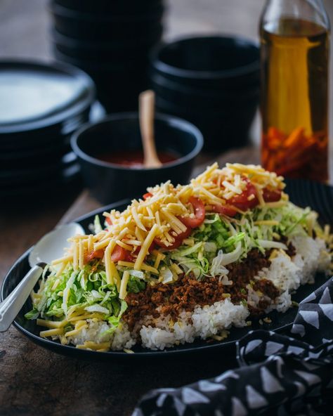 Okinawan Taco Rice - Authentic Okinawan Recipe - adamliaw.com Taco Rice And Cheese Okinawa, Okinawan Taco Rice, Okinawan Food Recipes, Okinawan Recipes Healthy, Okinawa Taco Rice, Okinawa Recipes Healthy, Okinawa Taco Rice Recipe, Japanese Taco Rice Recipe, Japanese Taco Rice