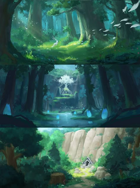 Nature Concept Art, Concept Landscape, Background Shapes, Magical Aesthetic, Alien Planets, Video Game Ideas, Environment Painting, Environment Props, Perspective Drawing Lessons