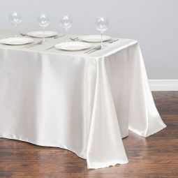 90 x 132 in. Rectangular Satin Tablecloth Banquet Table Decorations, Satin Tablecloth, Wedding Tablecloths, Table Overlays, Wedding Buffet, White Table Cloth, Banquet Tables, Christmas Table Cloth, Coffee Table White