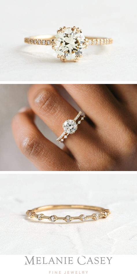 White Gold Engagement Ring With Yellow Gold Band, Wedding Rings Halo Round, Distance Band Engagement Ring, Round Ring With Diamond Band, Mismatched Engagement Ring And Band, Wedding Band And Ring Set, Engagement Ring Pairing Wedding Set, Mixing White Gold Engagement Ring With Yellow Gold Wedding Band, Simple Wedding Sets Rings