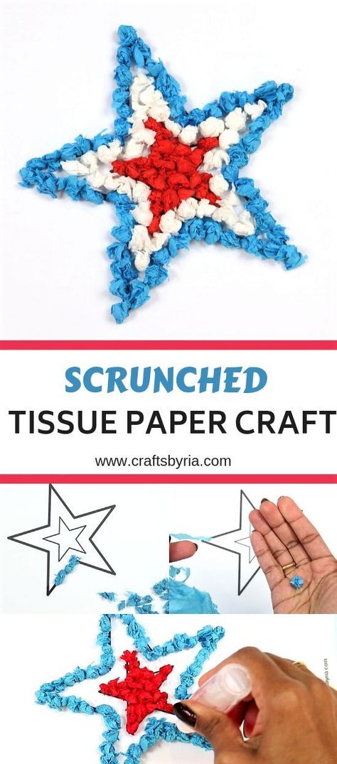 Scrunched tissue paper craft to work on your little one's fine motor skills. perfect 4th of july craft/patriotic craft/memorial day/flag day   #tissuepapercraft #summercraft 4th Of July Stem Activities, Sahm Activities, 4th Of July Craft, Tissue Paper Ball, Preschool Room, Tissue Paper Craft, Tissue Paper Art, Tissue Paper Crafts, Summer Care