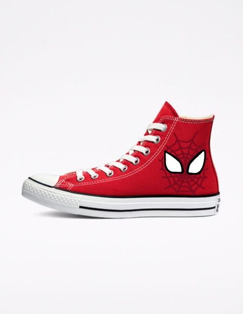 Spider Man Converse, Spiderman Converse, Red Converse Shoes, Converse Logo, Red Converse, Painted Shoes, Converse High Top Sneaker, Converse Chuck Taylor High Top Sneaker, All Star