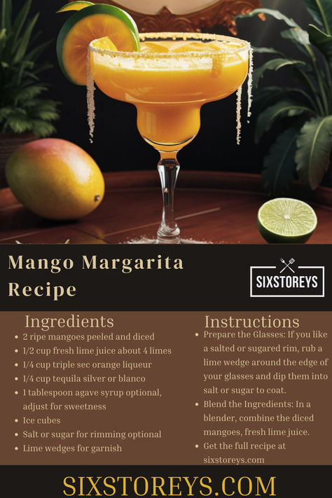 Mango Margarita Recipe Mango Margarita Recipe, Cocktail Experience, Mango Margarita, Refreshing Cocktail, Agave Syrup, Margarita Recipe, Margarita Recipes, Triple Sec, Lime Wedge