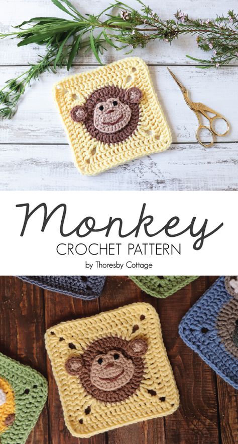 Crochet Monkey, Monkey Pattern, Crochet Decor, Motif Pattern, Adorable Crochet, Crochet Granny Square, Haken Baby, Crochet Cushions, Granny Square Blanket