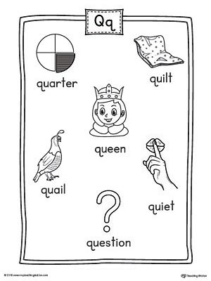 Letter Q Word List with Illustrations Printable Poster Worksheet.Use the Letter Q Word List with Illustrations Printable Poster to play letter sound activities or display on a classroom wall. Qu Craft Kindergarten, Q Is For, Preschool Letter Q Activities, Qu Phonics Activities, Qu Worksheets Kindergarten, P And Q Confusion, Letter Q Activities For Preschool, Q Words Preschool, Qu Phonics