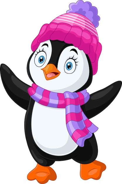 Math Models, Premium Vector Cartoon, Penguin Craft, Animated Pictures, Crown Crafts, Penguin Love, Rangoli Designs Images, Class Decoration, Hat And Scarf