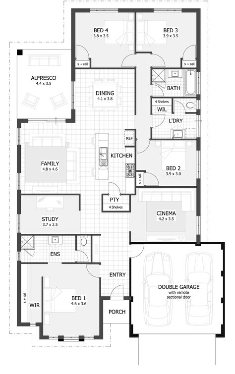 Large Family Homes | Celebration Homes 4 Bedroom House Plans, Simple House Plans, Build Your Own House, Family House Plans, Bedroom House, House Floor, Bedroom House Plans, Australian Homes, Tiny House Plans