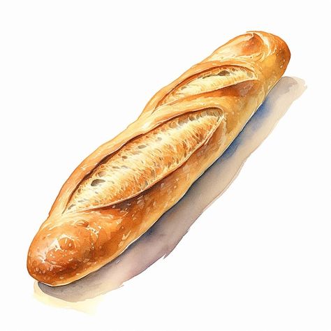 Watercolor Bread, Bread Clipart, Food Sketch, French Baguette, Watercolor Food, Collage Poster, Food Journal, Watercolor Drawing, Food Illustrations