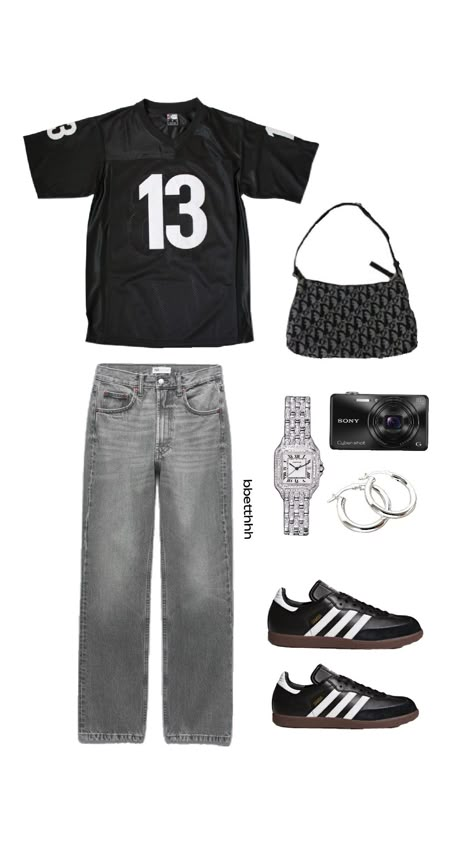 outfit inspo! #oversized #footballshirt #adidas #sambas #blackandwhite Black Adidas Sambas Outfits, Outfits With Black Sambas, Black Samba Adidas Outfit, Black Adidas Samba Outfit, Black Sambas Outfit, Adidas Sambas Outfits, Samba Fits, Black Adidas Sambas, Sambas Outfits