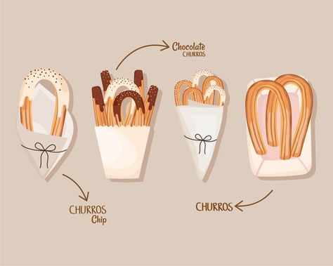 Churros Business, Churro Ideas, Churro Business, Churros Ideas, Churreria Ideas, Frozen Churros, Food Colors Palette, Chocolate Churros, Waffle Pops