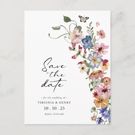 Colorful Save The Date Postcard Colorful Save The Date, Bright Pink Blush, Boho Save The Date, Wedding Graphic Design, Sage Green Leaves, Popular Wedding Invitations, Rustic Boho Wedding, Rustic Save The Dates, Summer Garden Wedding