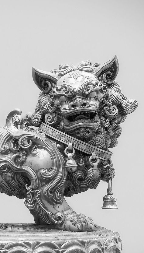 Chinese Lion Tattoo Foo Dog, Chinese Lion Statue, Japanese Foo Dog, Evolution Tattoo, Foo Dog Tattoo, Buddhist Tattoo, Foo Dog Statue, Dragon Chino, Tattoo Lettering Styles